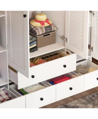  Wood   4 Shutter Doors   Drawers & Hanging Rod  Freestanding Bedroom Armoire