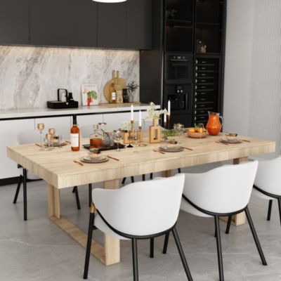 Retangular Wood Grain Wooden Dining Table with Wooden Frame