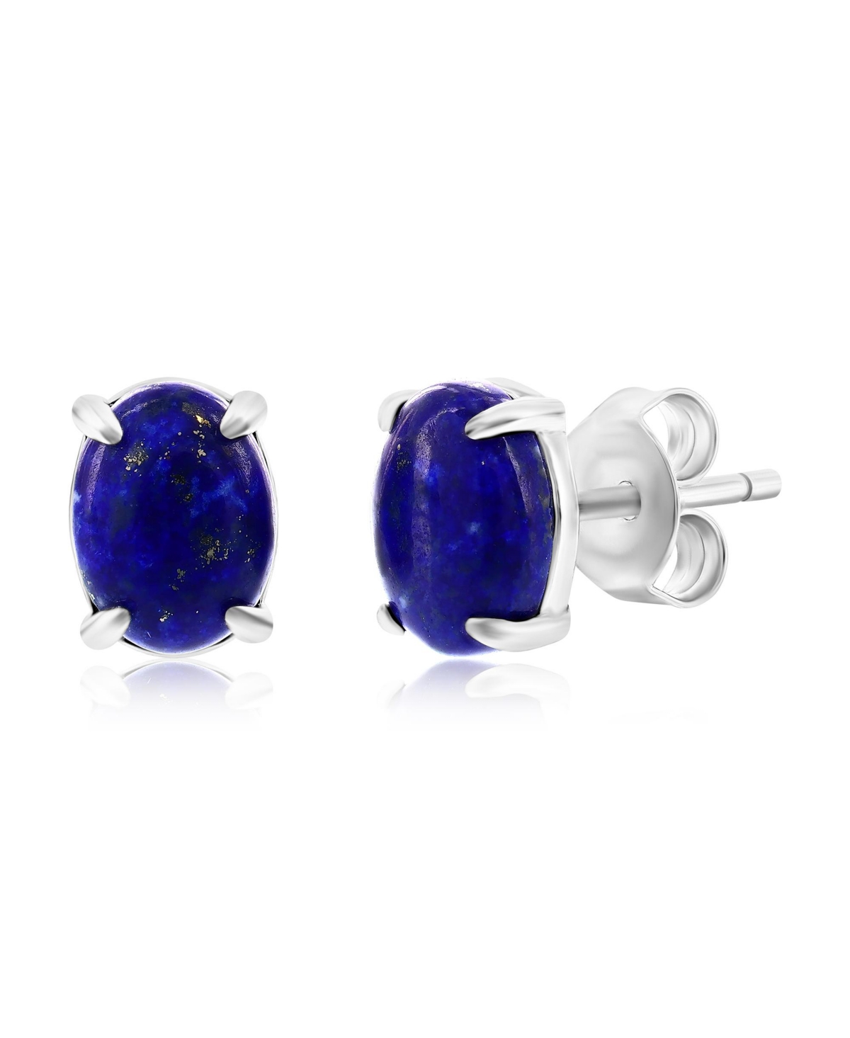 Sterling Silver Oval Stud Earrings (Available in Larimar, Lapis, Malachite, or Kyanite) - Kyanite