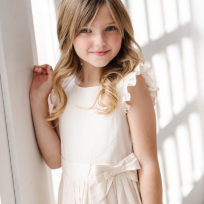 Toddler Girls Flutter Sleeve Tiered Sateen Party Dress