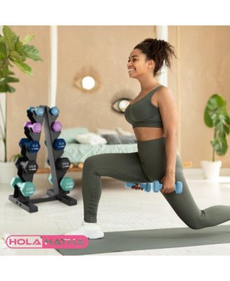 3, 5, 8, 10 & 12 Pound Neoprene Dumbbell Weight Set with Storage Rack