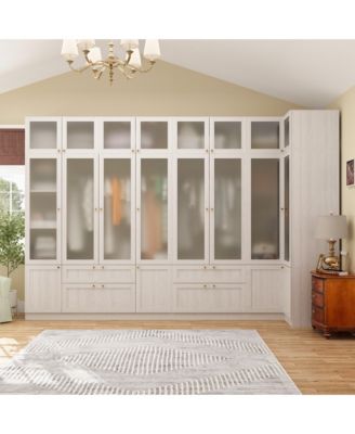 Tempered Glass Doors Big Armoires Wardrobe with Hanging Rods