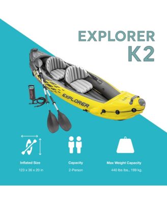 Explorer K2 2-Person Inflatable Kayak Set with Oars and Air Pump, Yellow