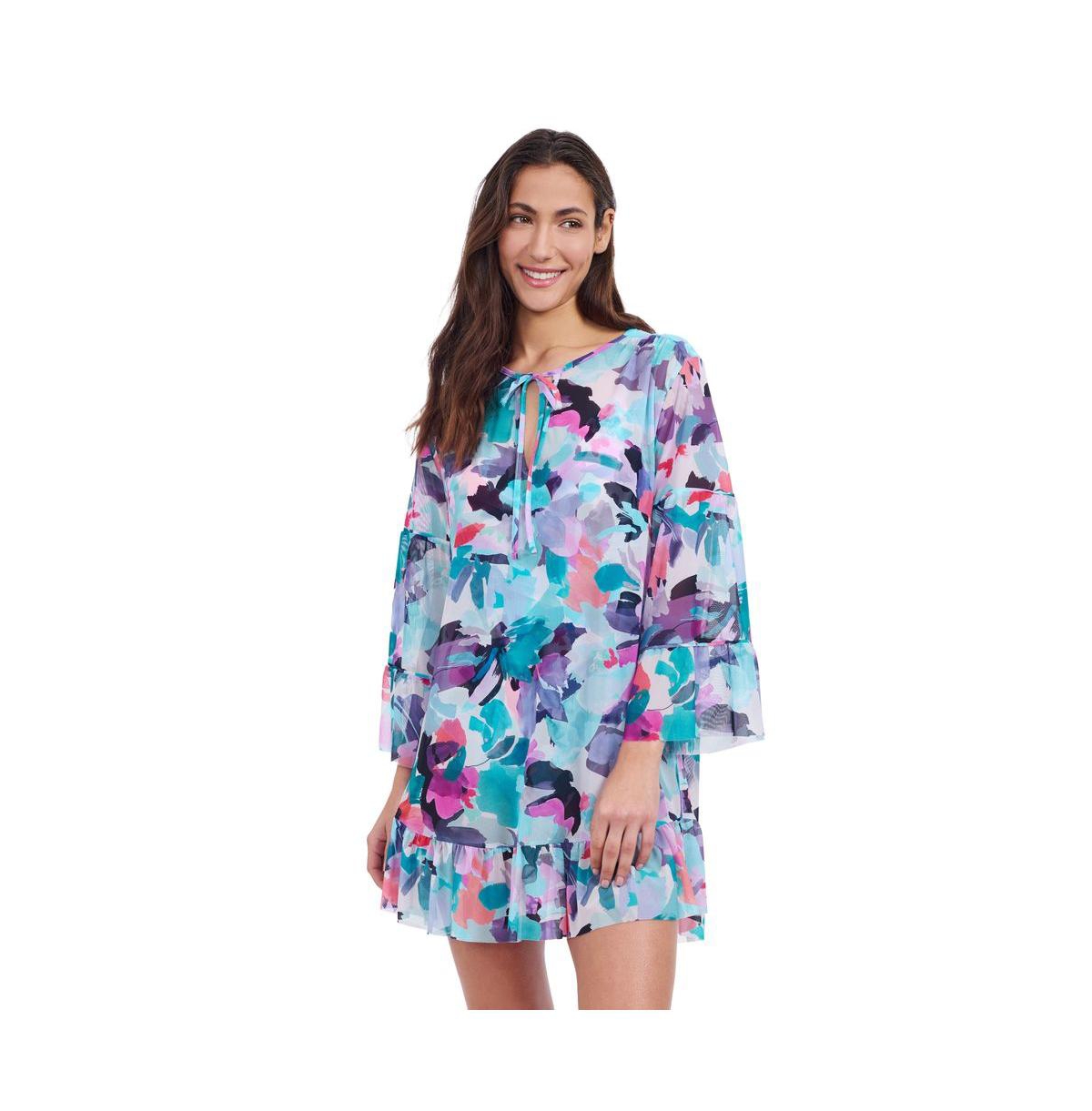 Women's Holi Mesh Dress With Flounce - Blue multi