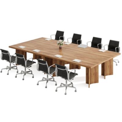5.5FT Conference Table, 63-inch Rectangle Meeting Seminar Table, Large Wooden Business Tables for 4-6 People, Heavy Duty Pedestal