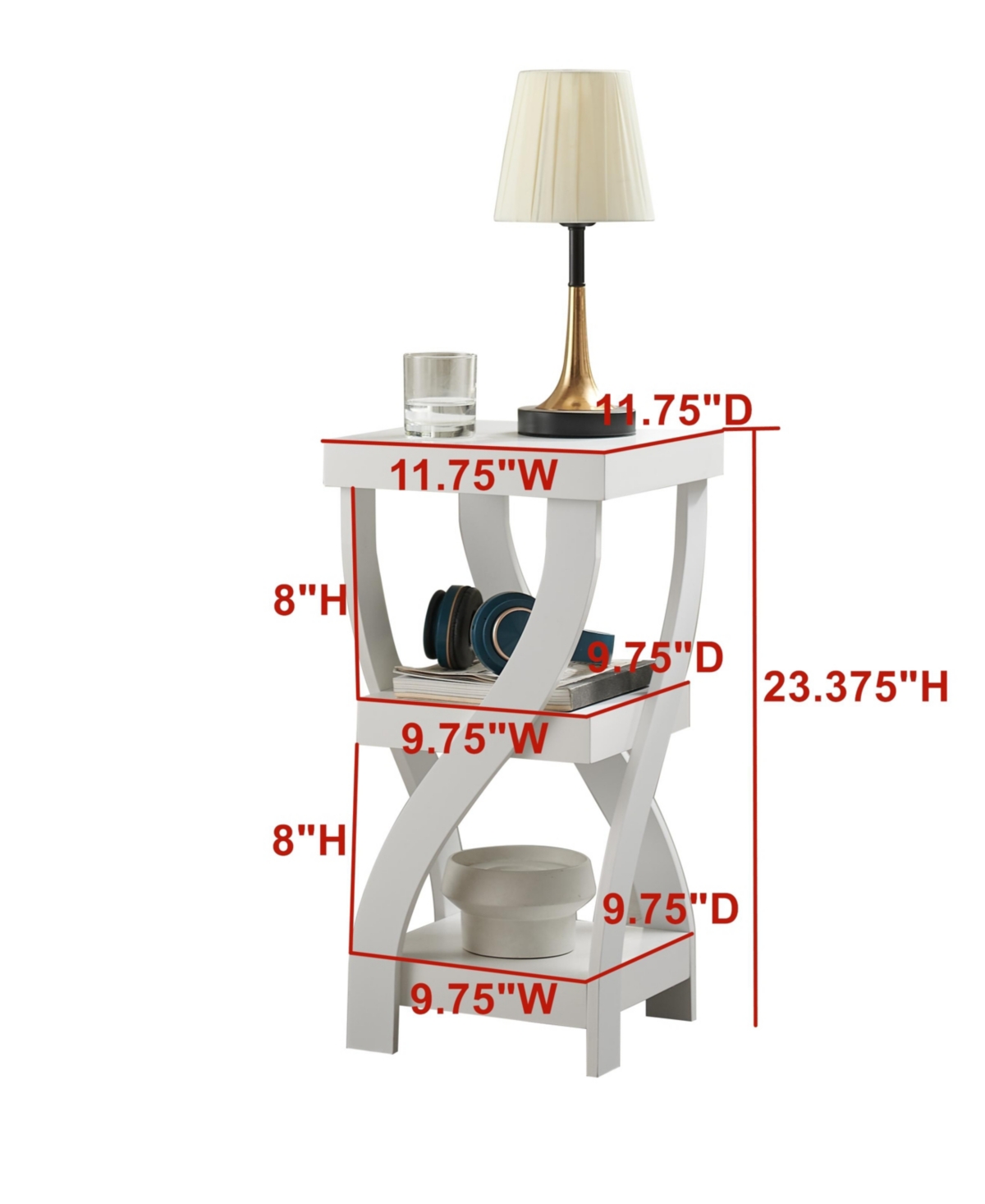 Kings Brand Furniture 3 Tier End Table - Square End Table - Table for Bedroom - End Table with Shelves - Bedside Nightstand