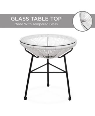 3-Piece All-Weather Patio Acapulco Bistro Furniture Set w/ Rope, Glass Top Table