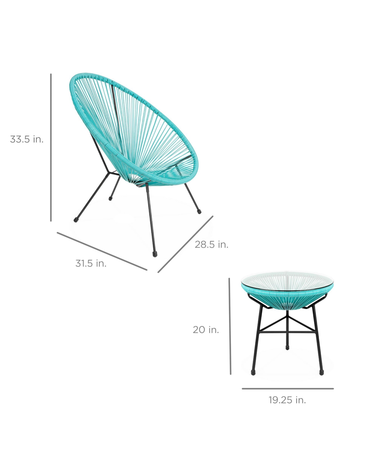 Best Choice Products 3-Piece All-Weather Patio Acapulco Bistro Furniture Set w/ Rope, Glass Top Table