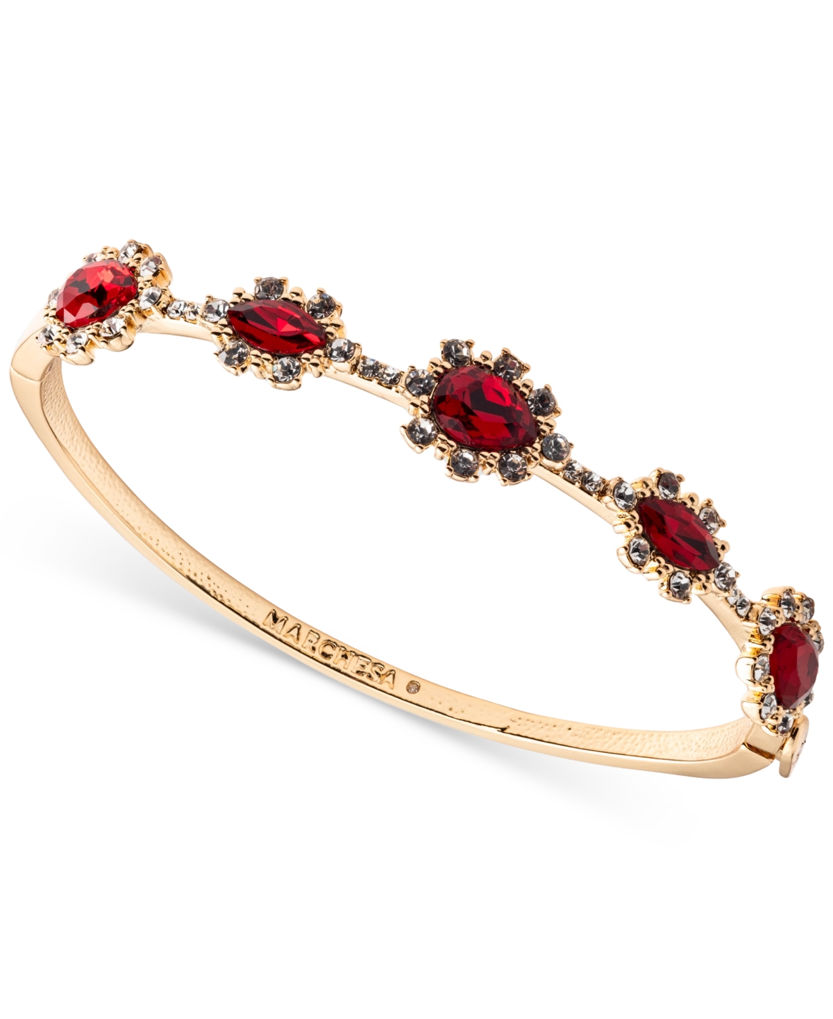 Marchesa Gold-tone Pave & Color Crystal Bangle Bracelet In Bright Red