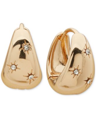 Gold-Tone Small Pav&eacute; Star Puffy Hoop Earrings, 0.5" 
