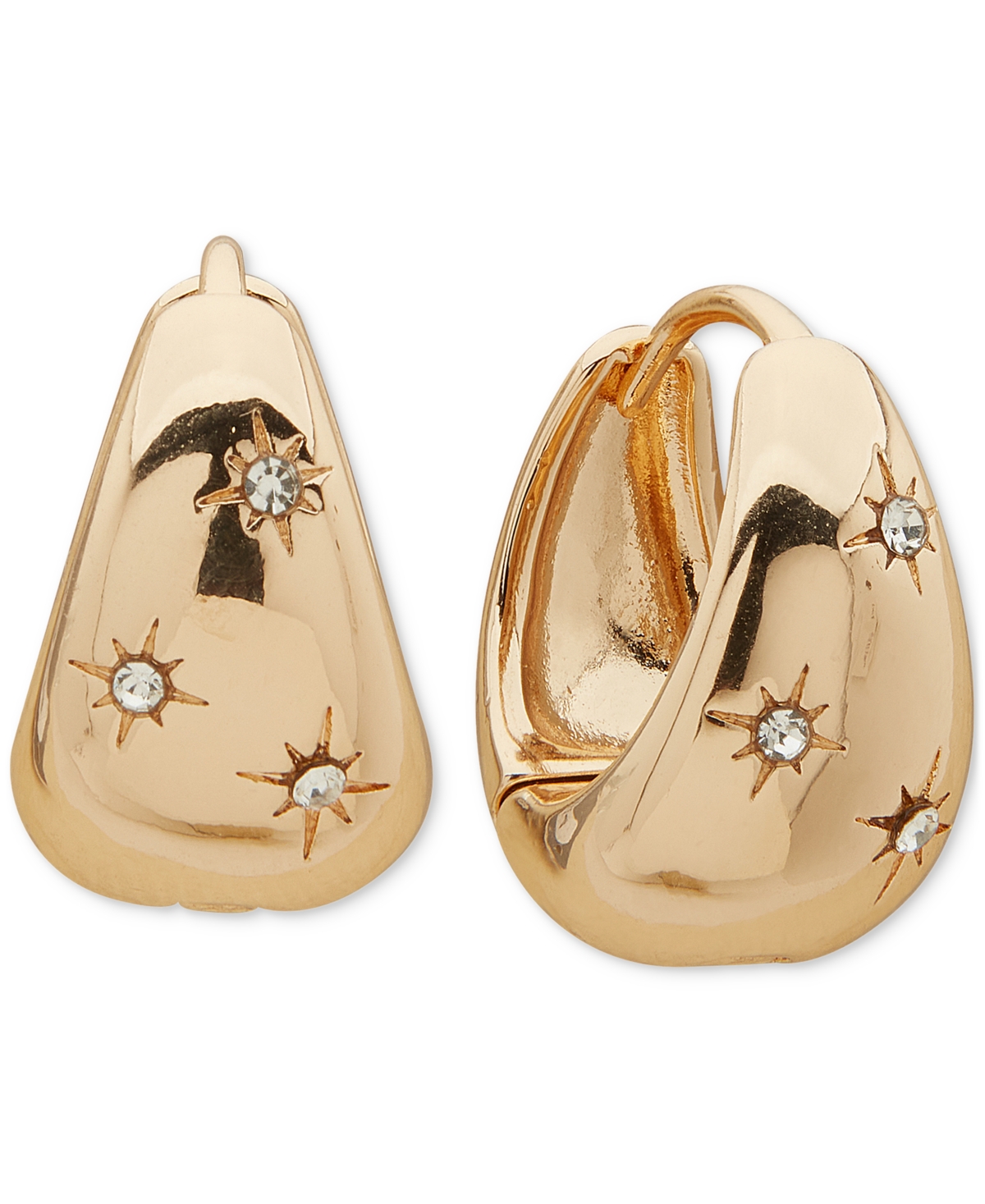 Gold-Tone Small Pave Star Puffy Hoop Earrings, 0.5" - Crys