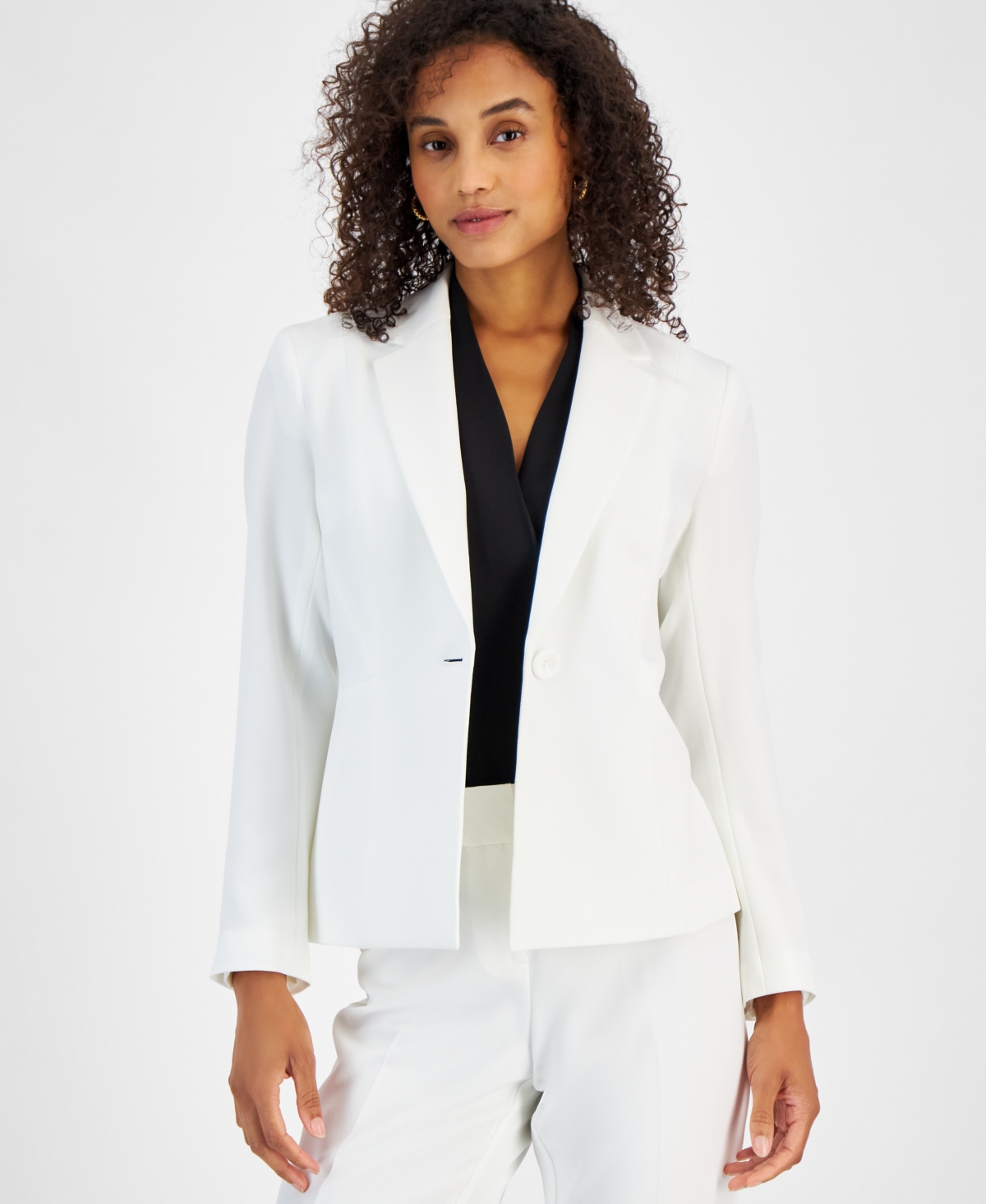 KASPER WOMEN'S STRETCH-CREPE ONE-BUTTON SEAMED JACKET 