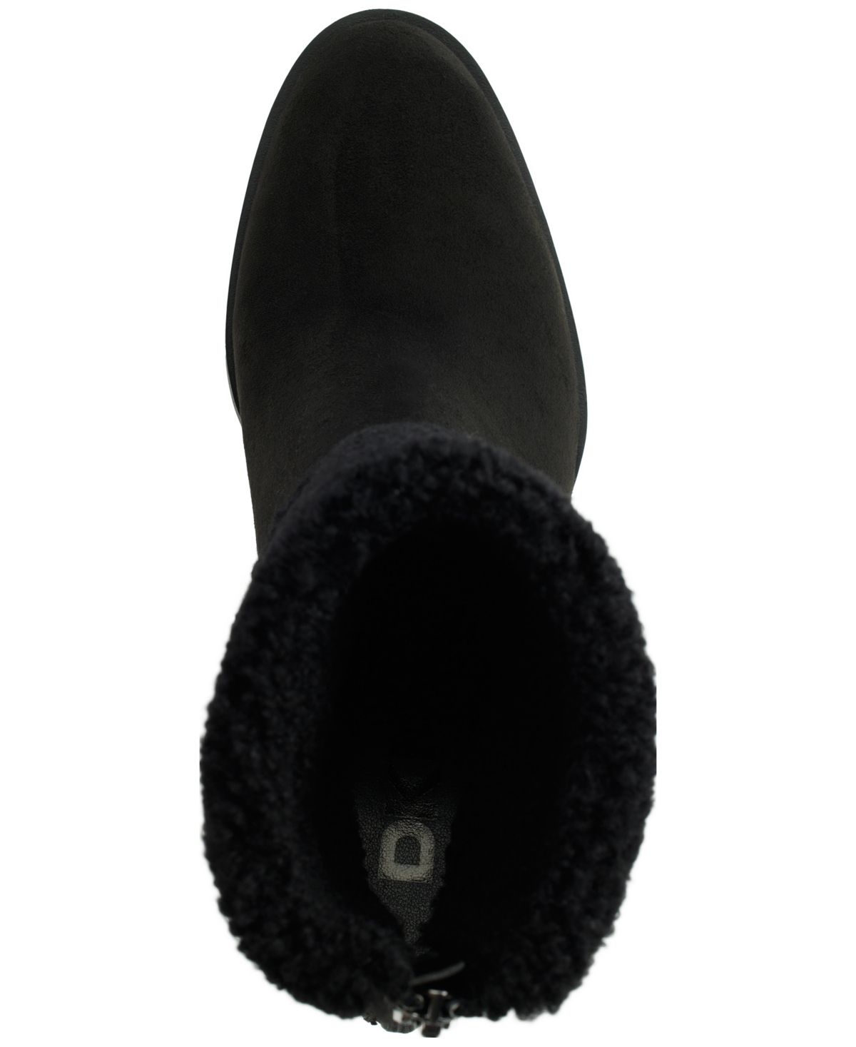 Dkny Powell Faux Shearling Wedge Bootie In Black Suede