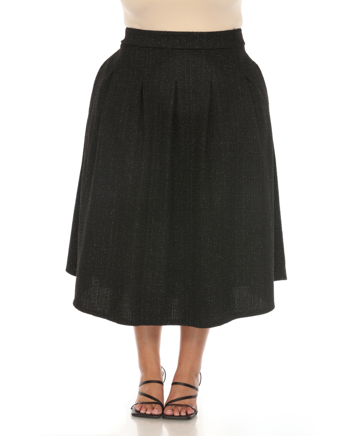White Mark Plus Size Flared Tweed Skirt In Black