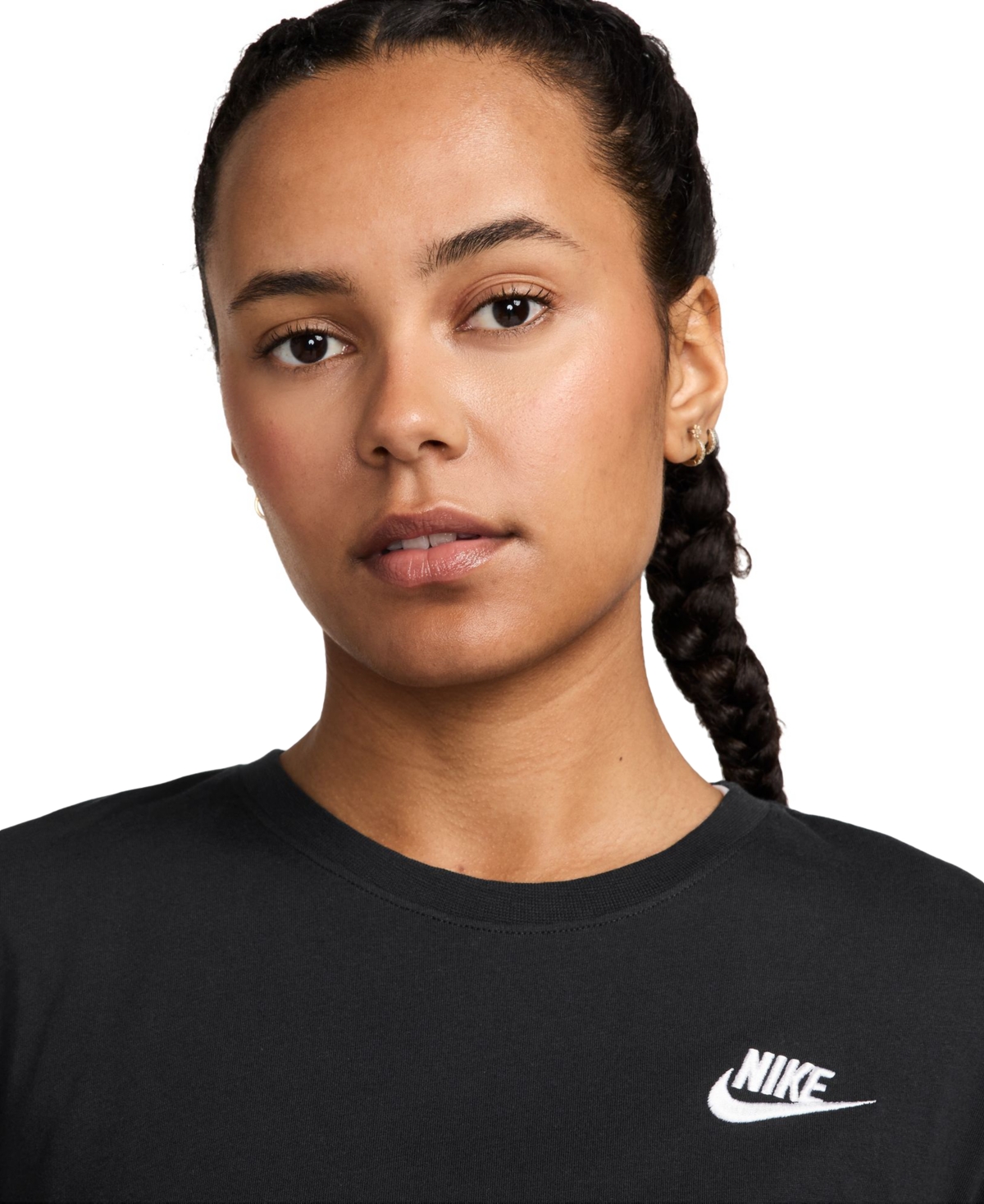 Nike Sportswear Club Women's Cotton Long-sleeve T-shirt In Black,whit