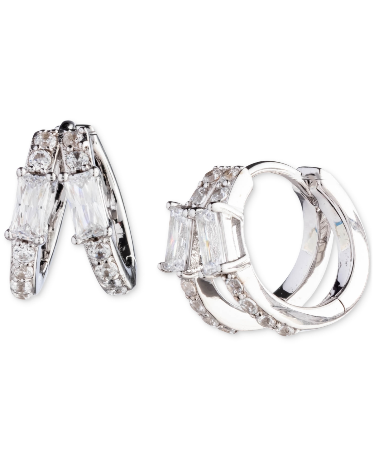 Shop Polo Ralph Lauren Lauren Ralph Lauren Sterling Silver Small Mixed-cut Cubic Zirconia Split-hoop Earrings, 0.55" In White