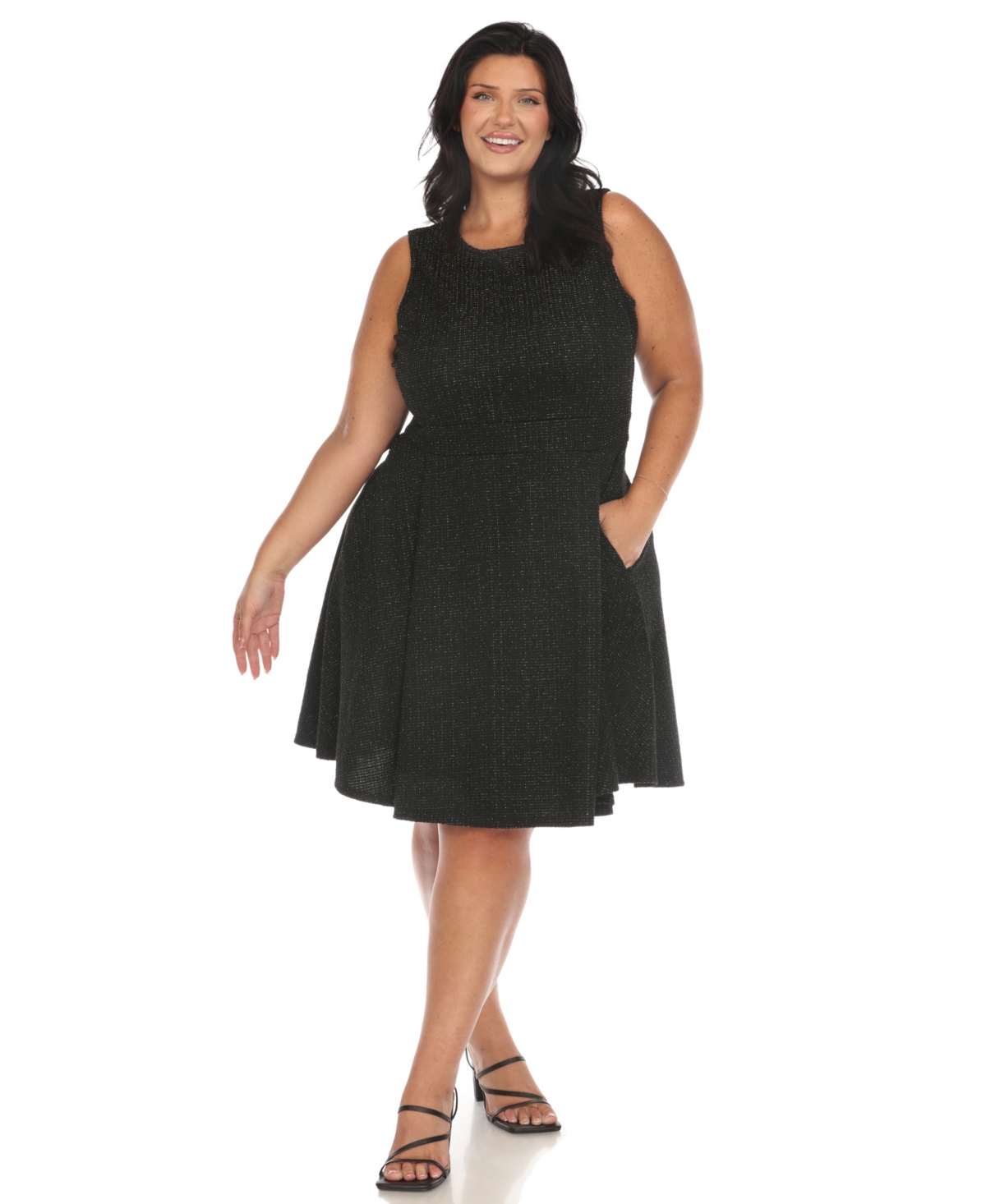 White Mark Plus Size Tweed Fit And Flare Dress In Black