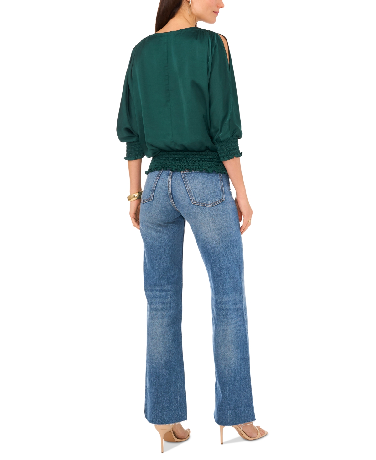 Vince Camuto Women's Split Neck Smocked Waist Blouse
