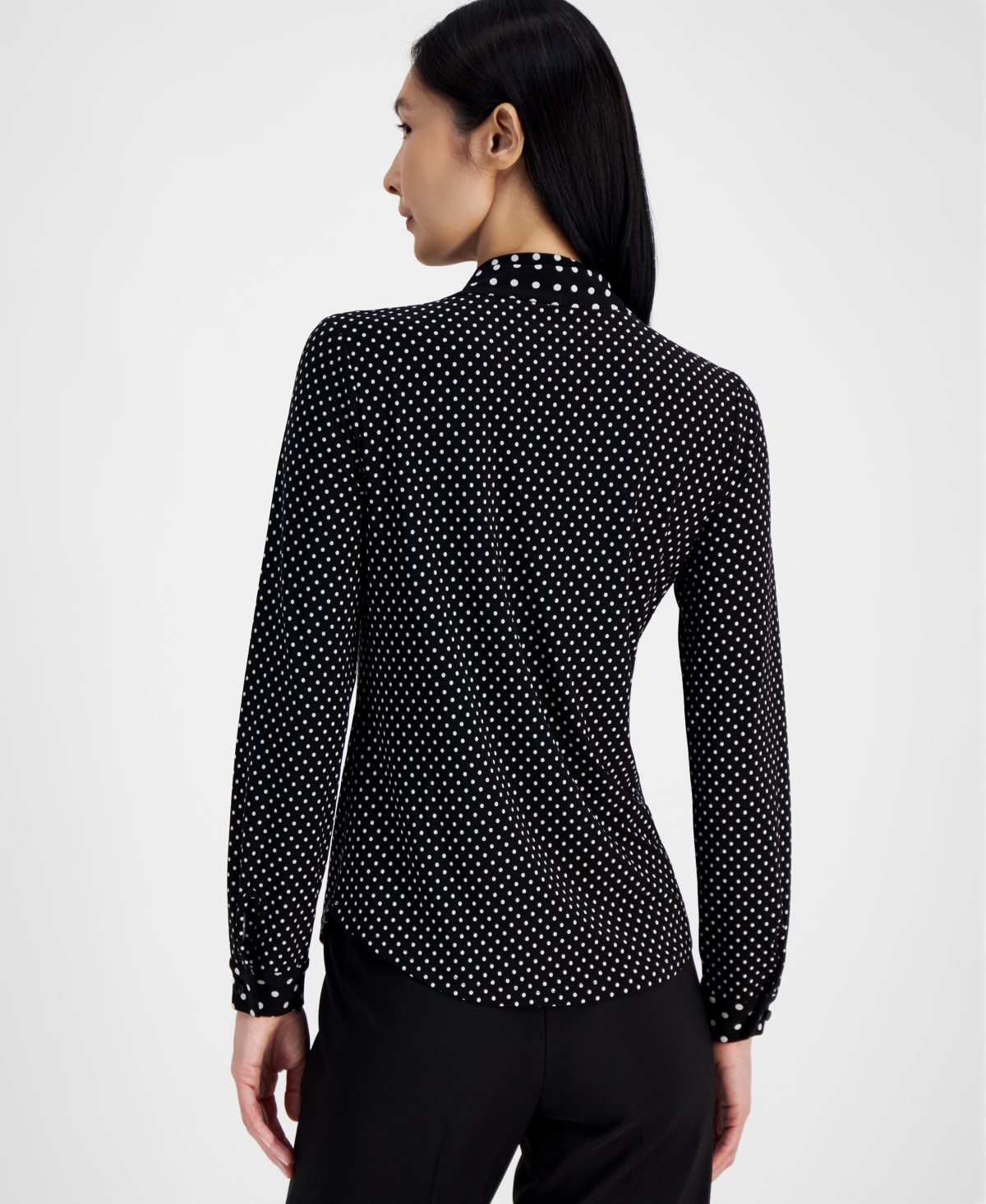 Anne Klein Petite Polka Dot Draped Collar Blouse -bright White