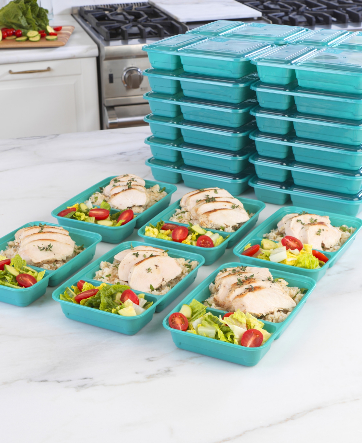 Good Cook Meal Prep Rectangle Two Compartment 30 Pack Container In Teal