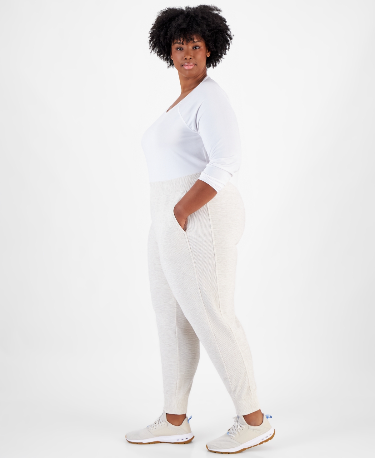 Id Ideology Plus Size Ottoman Jogger Pants, Created For Macy's In Light Sand Heather