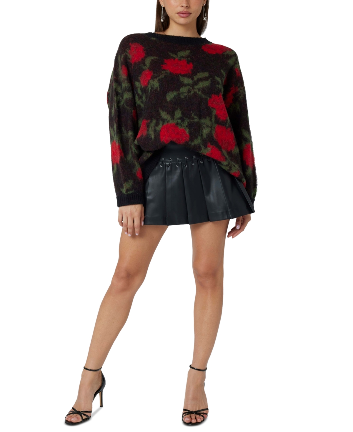 Guess Women's Rose-Print Crewneck Sweater