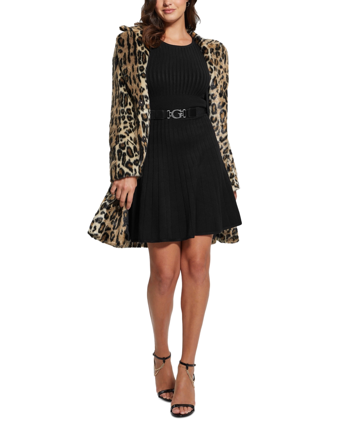 Guess Women's Solange Jacquard Faux-Fur Long-Sleeve Jacket