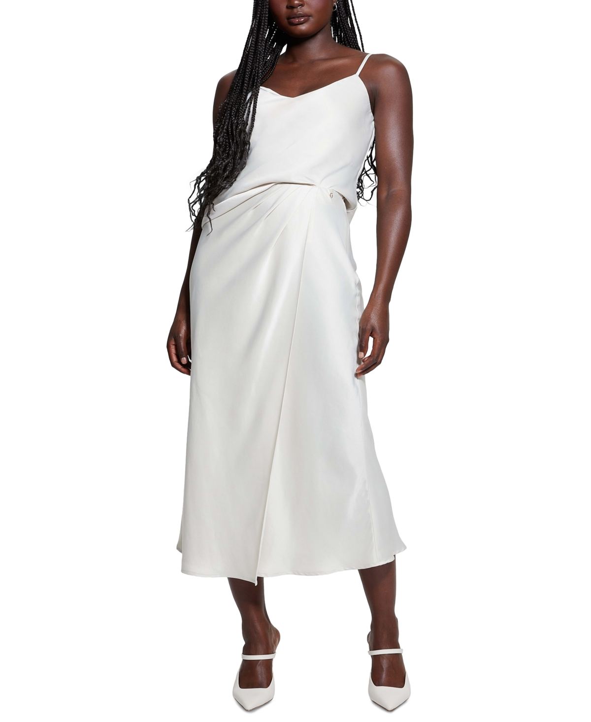 Guess Anastasia Satin Camisole In Cream White Multi