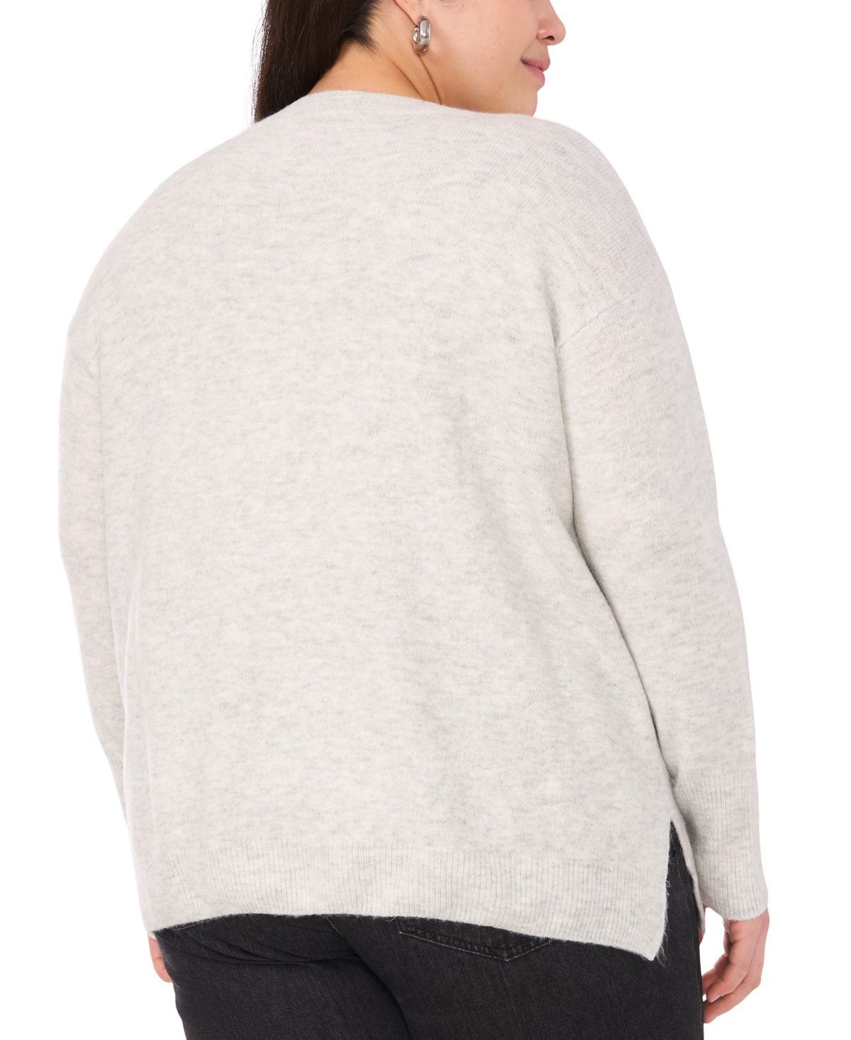 VINCE CAMUTO PLUS SIZE CREWNECK SEQUIN STRIPE LONG SLEEVE SWEATER 