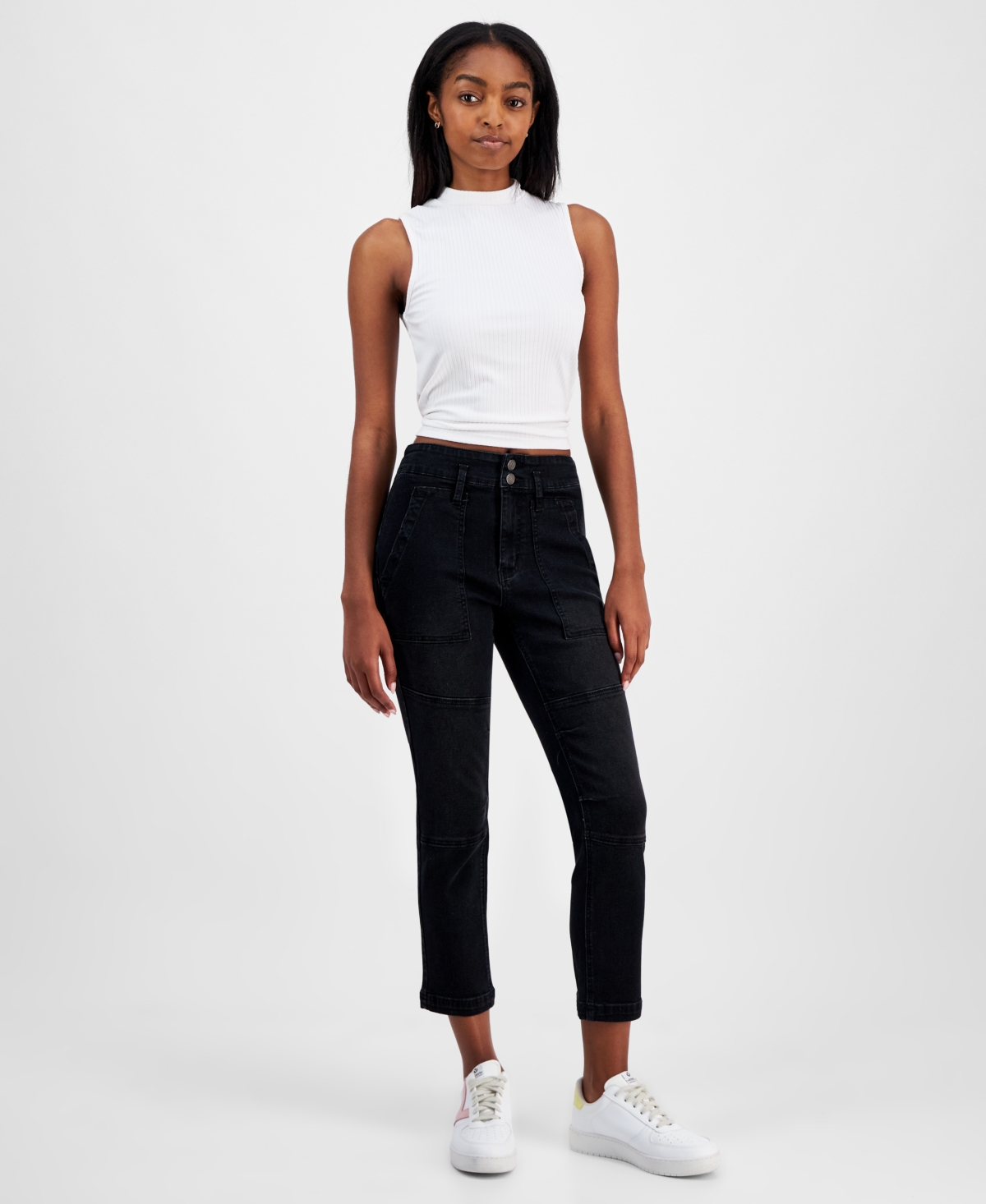 Juniors' High-Rise Straight-Leg Jeans - Dusty Taupe