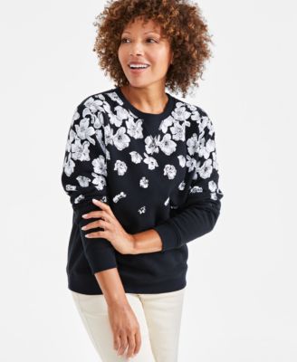 Style & Co - Petite Floral Drop Printed Crewneck Sweatshirt, Created for Macy's