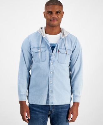 Mens hooded denim shirt online