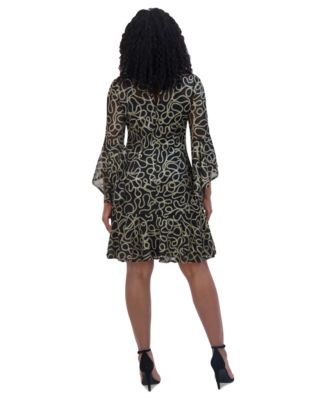 Women's Illusion-Yoke Flounce-Hem Dress