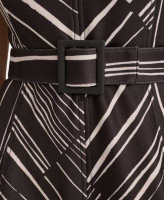 Calvin Klein Women's Printed Belted Cap-Sleeve A-Line Midi Dress