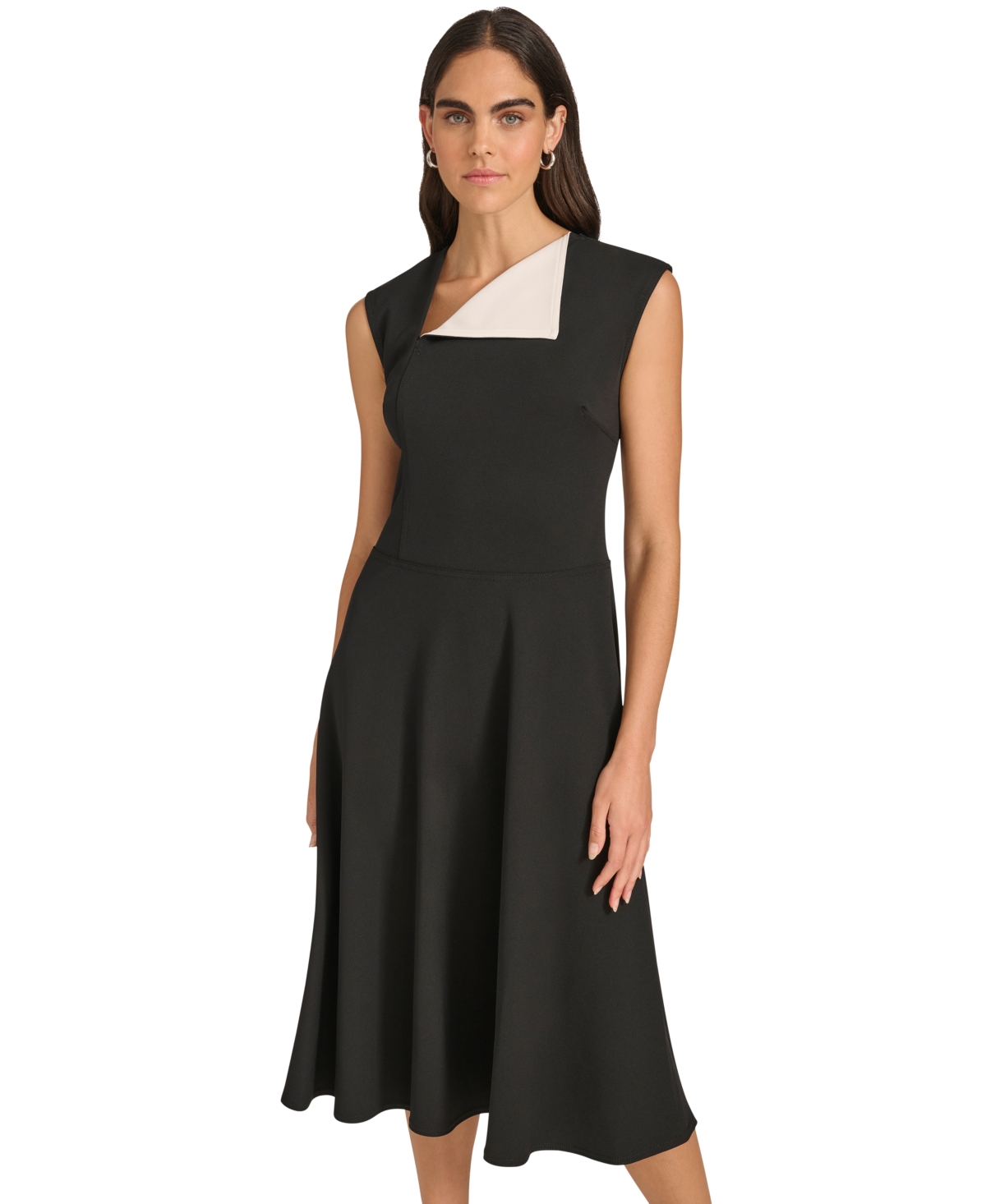 Calvin Klein Women's Colorblocked-Neck A-Line Midi Dress
