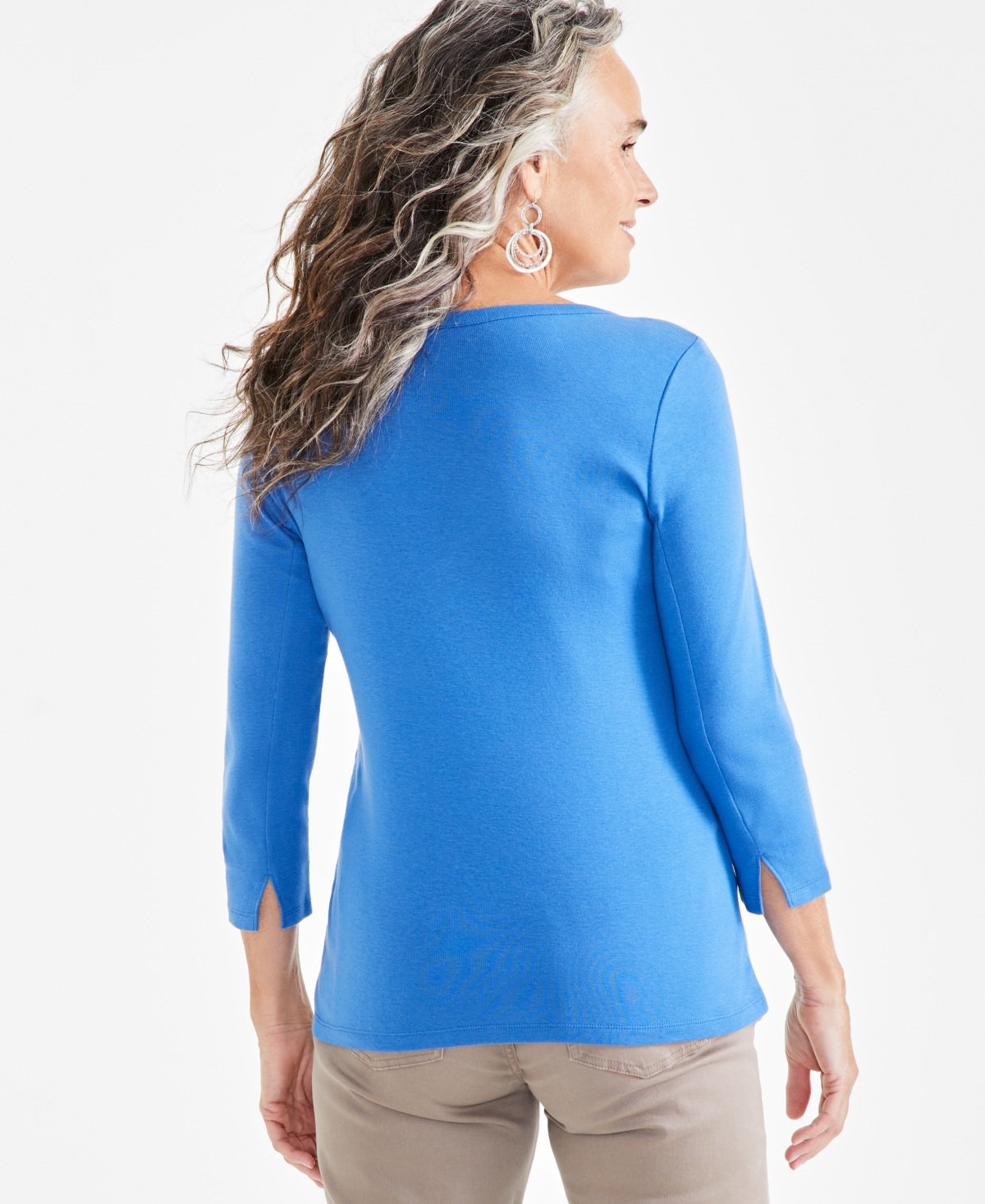 Style & Co Women's Pima Cotton 3/4-Sleeve Boat-Neck Top, Regular & Petite, Created for Macy's