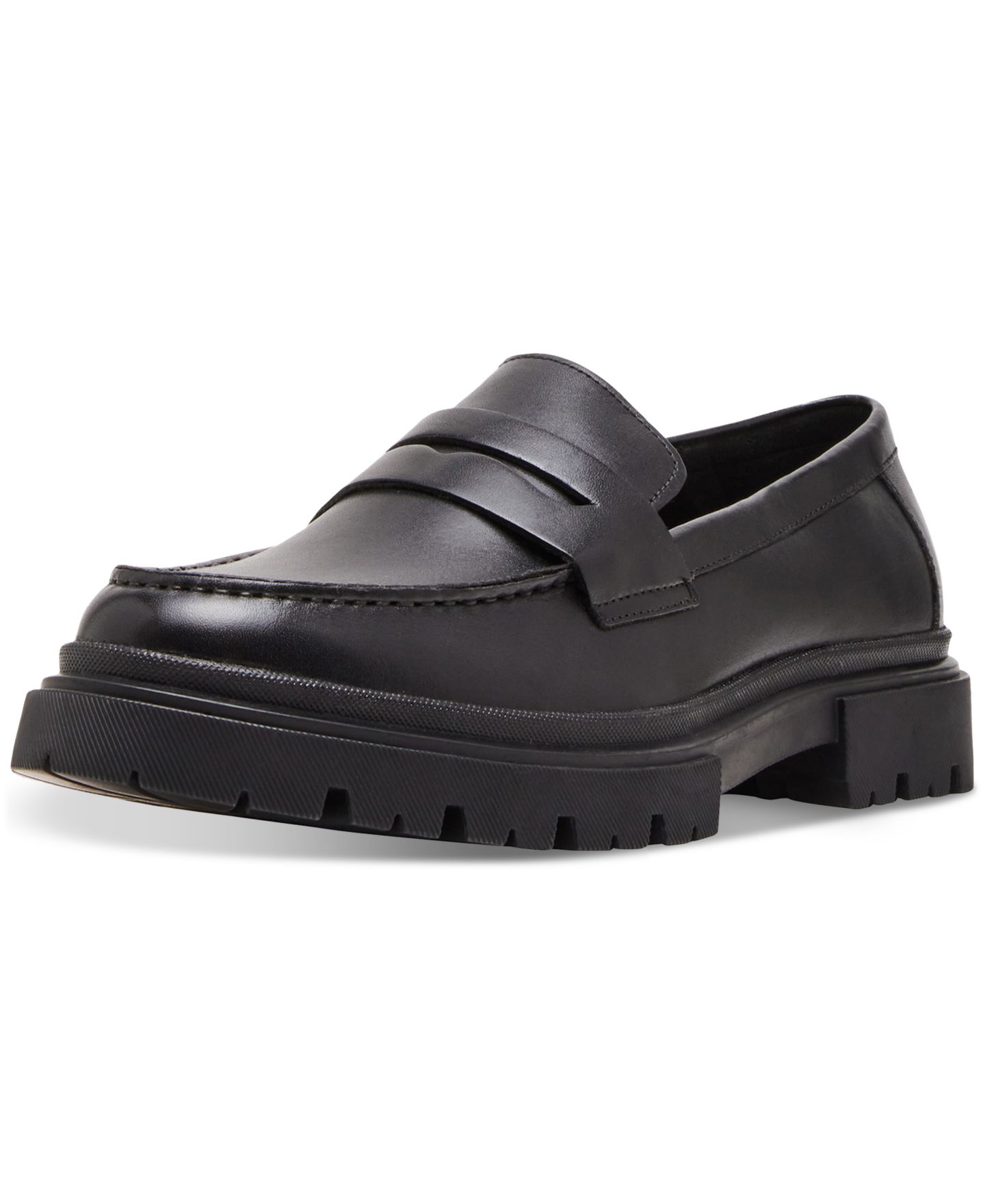 Мужские туфли Steve Madden Akkron Leather Lug-Sole Penny, цвет: Чёрный кожаный — фото 2