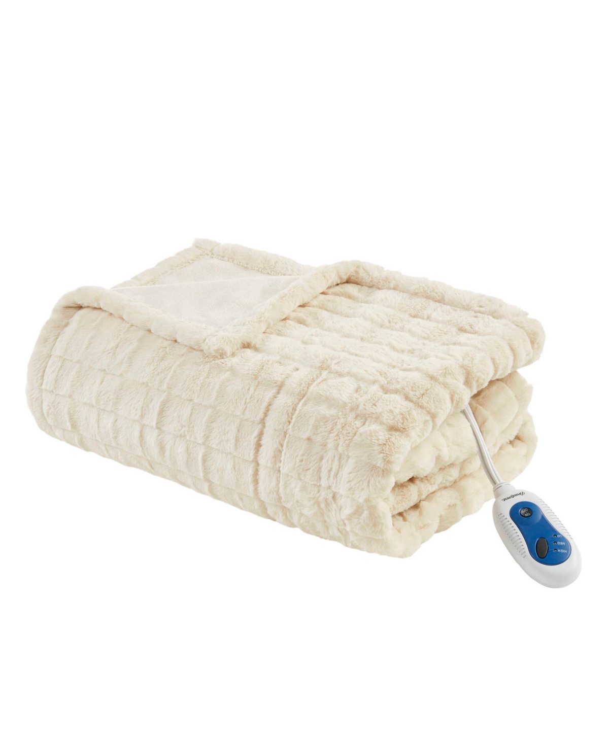 Beautyrest Zuri Electric Faux-fur Throw, 50" X 70" In Ivory Textured