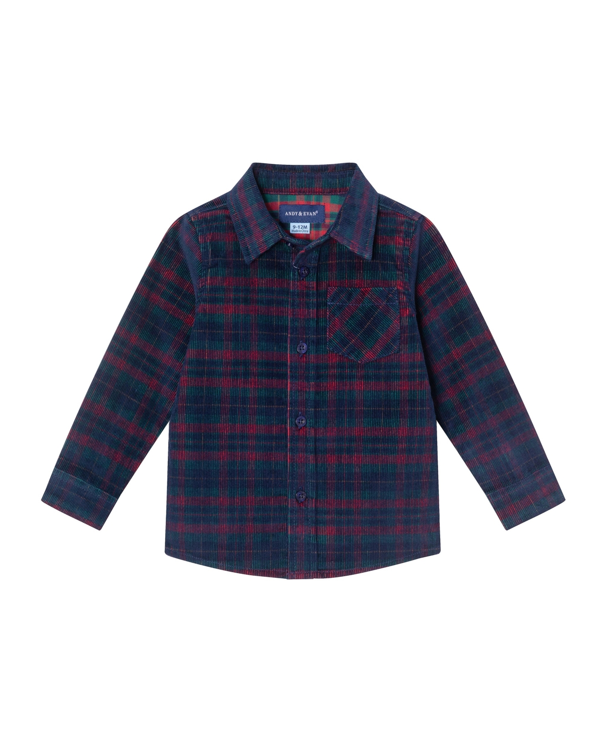 Andy & Evan Baby Boys Plaid Cord Buttondown & Navy Joggers Set