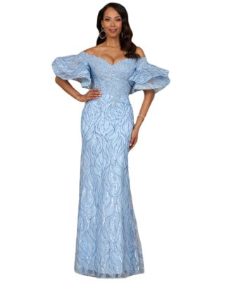Women's Illusion Neck, Long Bell Sleeve Gown