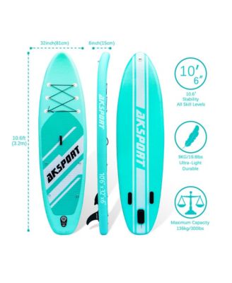 10'6" Inflatable SUP All Around Stand Up Paddle Board Kit, Mint Green