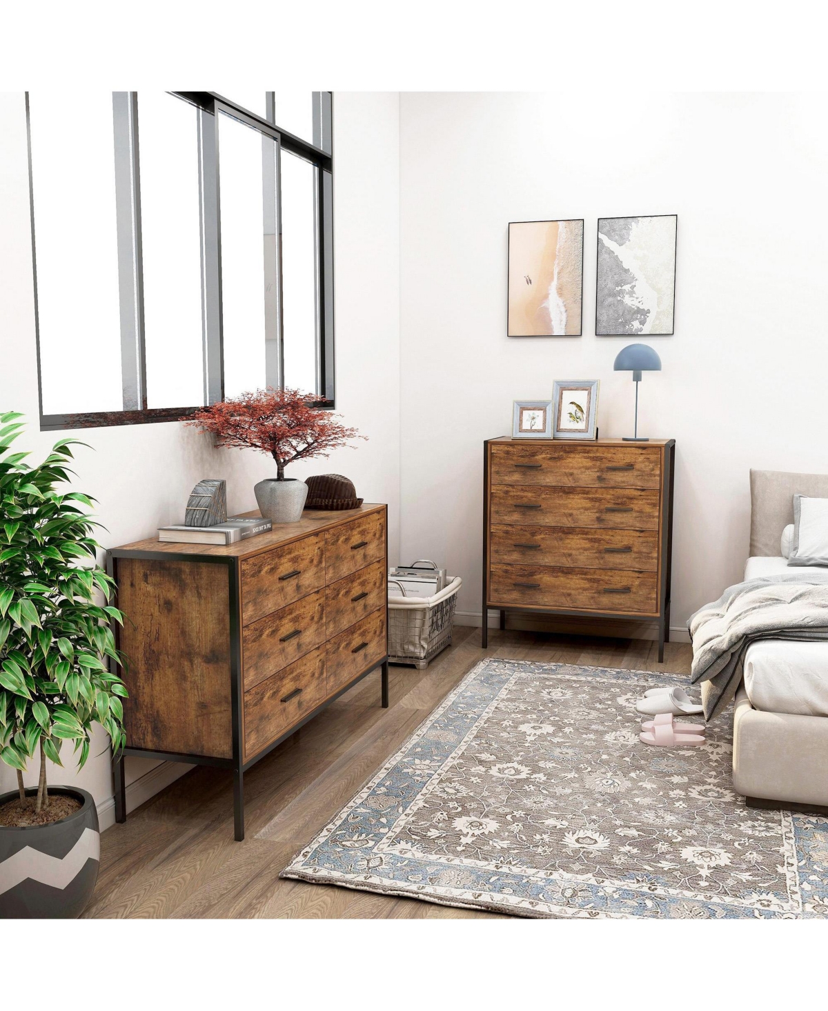 Slickblue Industrial Style 6-Drawer Double Dresser – Rugged and Modern Storage - Brown
