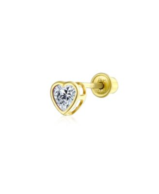 Tiny Cubic Zirconia Cartilage Ear Lobe Piercing Yellow 14K Gold CZ Halo Heart Stud Earring 1 Piece Helix Daith Screw Back 4MM