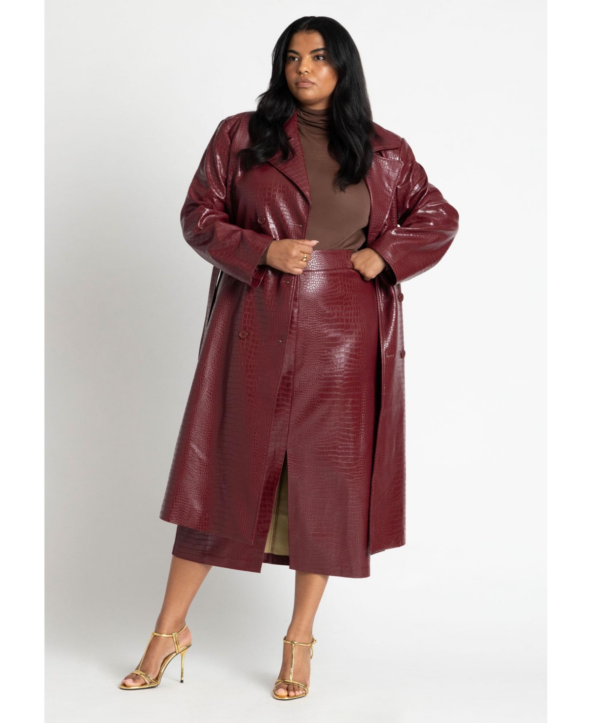 Eloquii Plus Size Croc Faux Leather Trench Coat