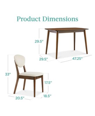 5-Piece Compact Wooden Mid-Century Modern Dining Set w/ 4 Chairs, Padded Seat & Back