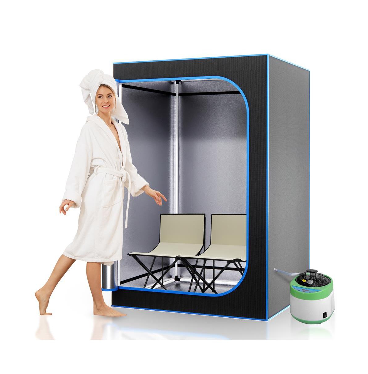 SereneLife Compact & Portable Steam Sauna With Two Foldable Chairs - Black