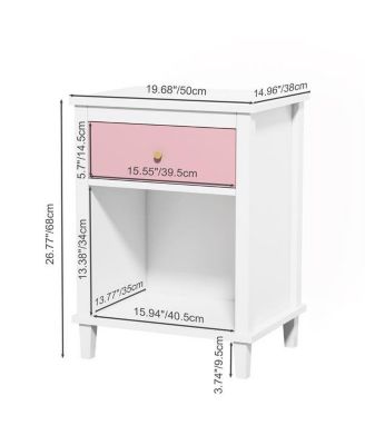 Wooden Nightstand with 1 Drawer and 1 Shelf for Kids and Adults