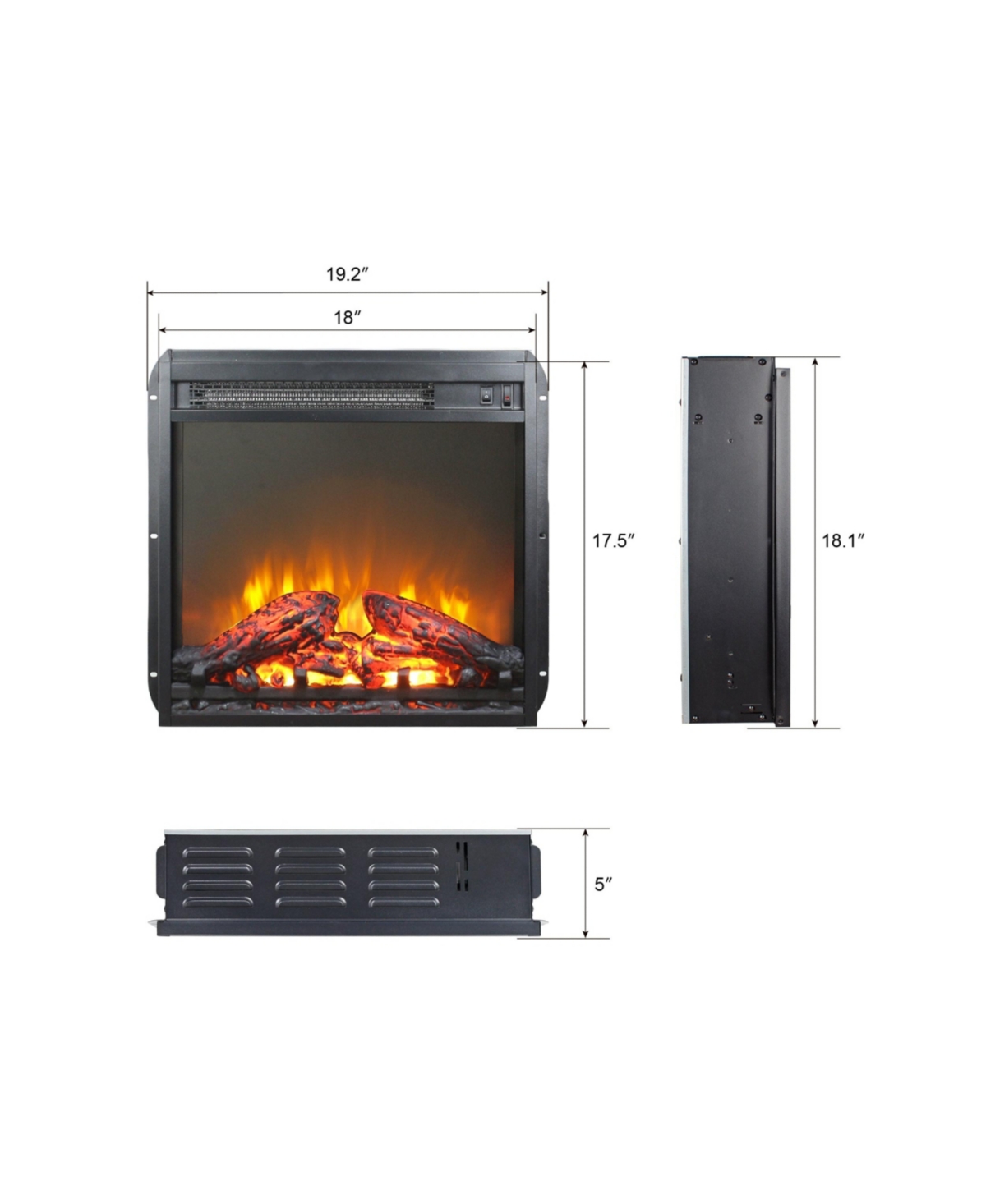 Mondawe Electric Fireplace Insert With Log Set & Realistic Flame, Overheating Protection