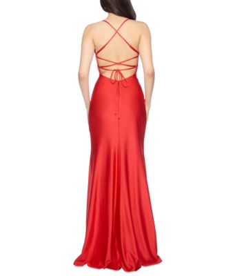 Juniors' Cowl-Neck Corset-Back Gown