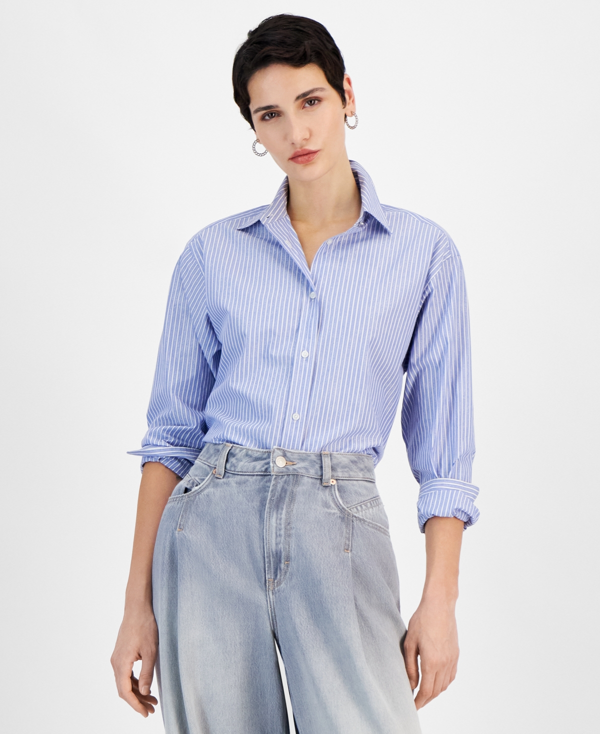 HUGO BOSS WOMEN'S SLOUCHY DENIM PLEATED WIDE-LEG PANTS 